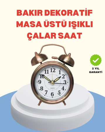 Hediye Metal Bronz Nostaljik Masa Saati Alarmlı Büyük Boy Sessiz Mekanizmalı
