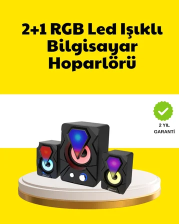Hediye 2.1 Usb Bağlantılı Oyun Hoparlörü Renkli Led Işıklı