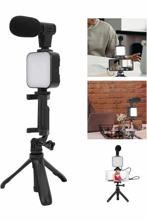 Hediye Tripod Telefon Tutucu Kumandalı Mikrofon Led Işık Vlog Video Kayıt
