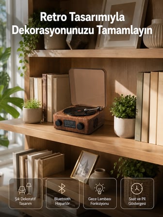 Hediye Dekoratif Gece Işıklı Bluetooth Hoparlör – Saatli Tasarım Yeni Nesil