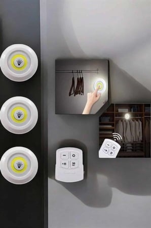 Hediye Spot Lamba Led Işık 3'lü Uzaktan Kumandalı Pilli Yapışkanlı Kablosuz