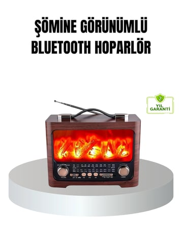 Hediye Solar Şarjlı Şömine Alev Efektli Bluetooth Hoparlör 7w Taşınabilir Ses Sistemi