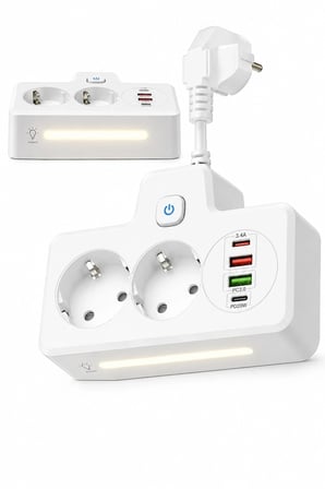 Hediye Bkl-502 Akım Korumalı 2li Priz 2 Usb Ve 2 Type-c Çıkış 4000w Hızlı Şarj Duvar Tipi Dokunmatik Led Aydınlatmalı