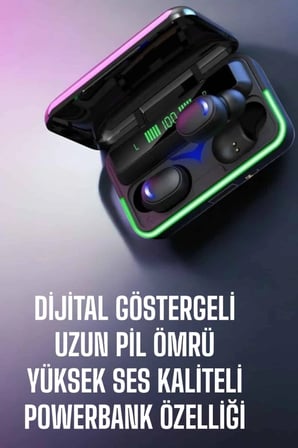 Hediye Powerbank Özellikli Kablosuz Bluetooth Kulaklık Rgb Işıklı