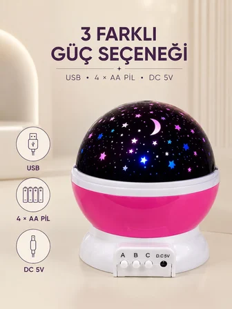 Hediye Pembe Yıldızlı Gece Lambası Döner Gökyüzü Projeksiyon Işığı
