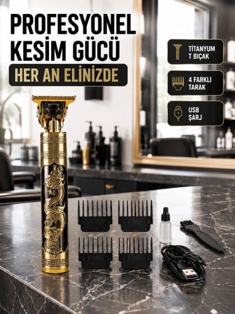 Hediye Şarjlı Titanyum Bıçaklı Saç Kesme Makinesi Yeni Nesil