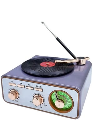 Hediye Metalik Nostaljik Tasarım Plak Çalar Görünümlü Radyolu Bluetooth Hoparlör Retro Müzik Plak