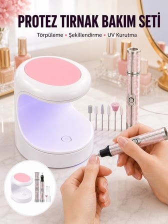 Hediye 20.000 Rpm Tırnak Matkabı + Mini Led Oje Kurutma Cihazı Seti Yeni Nesil