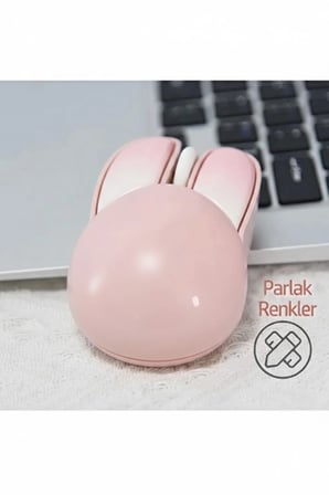 Hediye Tavşan Figürlü Kablosuz Mouse Pil Dahil Etiket Hediyeli Pembe