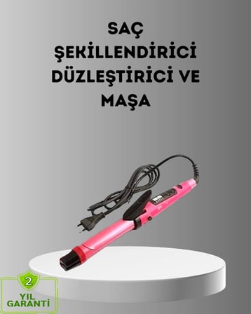 Hediye 2’si 1 Arada Saç Düzleştirici Ve Maşa – 5 Isı Seviyesi, Seramik Kaplama, Döner Kablolu Ergonomik Tasarım