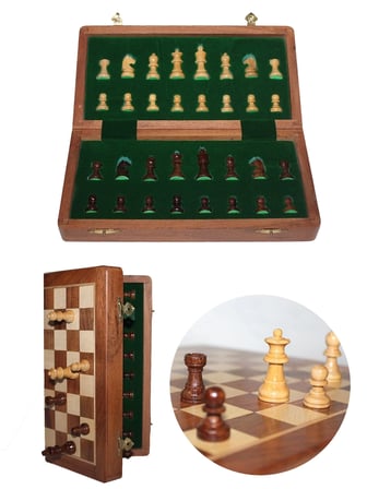 Hediye Mıknatıs Taşlı Ahşap Katlanabilir Kutulu Satranç Oyunu 17.5 Cm G611