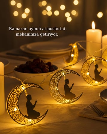 Hediye Ramazan Ay Işığı Secde Eden Adam Silüetli Led Peri Işığı