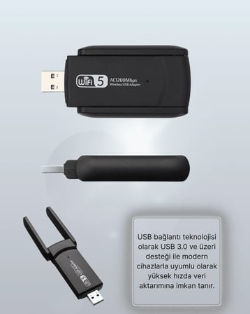 Hediye Yüksek Hızlı 1200 Mbps Çift Bant Usb Wifi Adaptör – Güçlü Sinyal, Geniş Uyumluluk