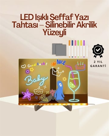 Hediye Çocuklar İçin Renkli Led Mesaj Tahtası – Neon Kalemli, Eğlenceli Ve Yaratıcı Yazı Panosu