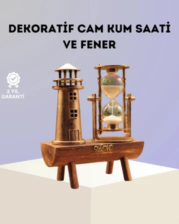 Hediye Dekoratif Ahşap Kum Saati Ve Deniz Feneri Figürlü Masa Süsü – Şık Ve Fonksiyonel Tasarım