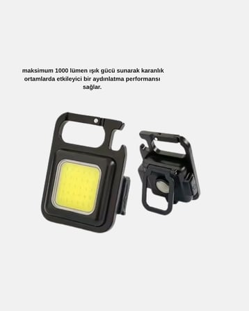Hediye Şarjlı Cob Led Anahtarlık Fener – 4 Modlu, Manyetik Ve Katlanabilir Standlı