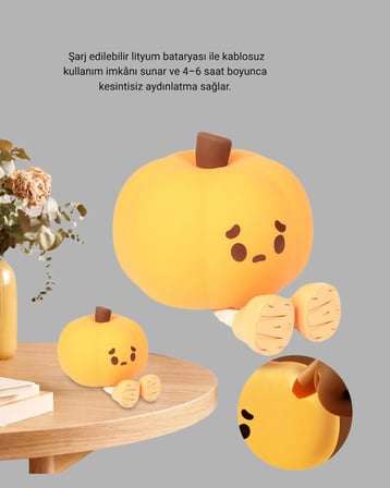 Hediye Şarjlı Pumpkin Led Masa Lambası Zamanlayıcılı Dokunmatik