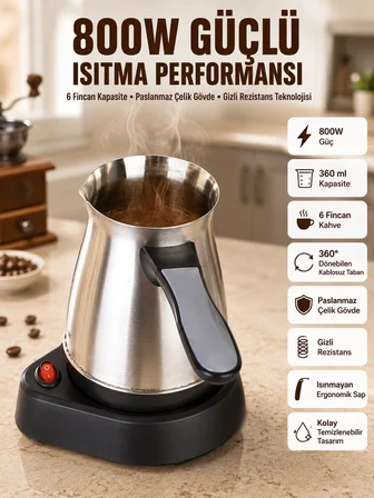 Hediye Yeni Nesil Türk Kahve Makinesi Cezvesi Siyah Gri Kablolu Pratik