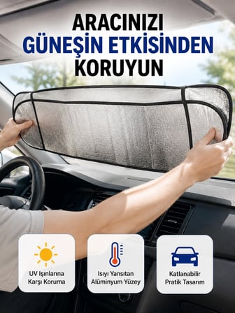 Hediye Metalize Reflektör Yüzeyli Uv Koruyucu Araç Güneşliği – Serin Ve Güvenli Sürüşler İçin