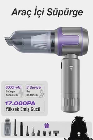 Hediye Kablosuz Taşınabilir Araç İçi El Süpürgesi 17000pa Güçlü Vakum 4’ü 1 Arada Çok Amaçlı Temizlik