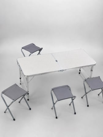Hediye 4 Kişilik Katlanabilir Kamp Masası Seti 4 Tabureli 50-65 Cm Ayarlanabilir Yükseklik
