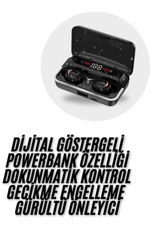 Hediye Bluetooth Kulaklık Dijital Şarj Göstergeli Powerbankli Bass Özellikli Kablosuz Kulakiçi 5.1 Mikrofonlu