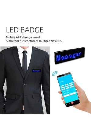 Hediye Matrix Kayan Led Yaka Rozeti Mobil Kontrollü Dijital Etiket 9×3cm