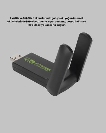 Hediye 1200 Mbps Dual Band Wifi Adaptör – 5.8g & 2.4g Çift Antenli