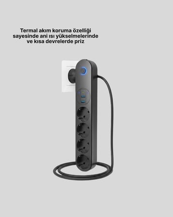 Hediye Led Anahtarlı Akım Korumalı Çoklu Priz 4 Priz 3 Usb Girişli