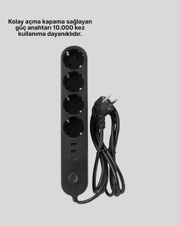 Hediye Led Anahtarlı Akım Korumalı Çoklu Priz 4 Priz 3 Usb Girişli