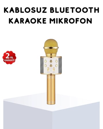 Hediye Karaoke Mikrofonu Bluetooth Usb Aux Girişli Yankı Efektli