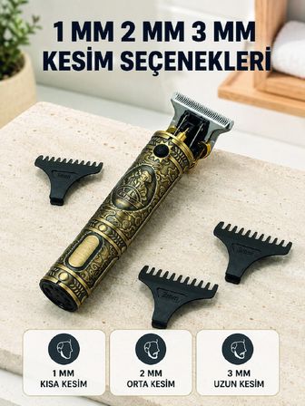 Hediye Profesyonel Saç Ve Sakal Tıraş Makinesi 1500 Mah Bataryalı 1 2 3 Mm Taraklı