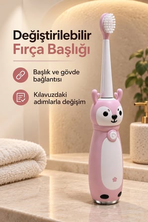 Hediye Çocuk Diş Fırçası Pembe Gövdeli Açma Kapama Düğmeli
