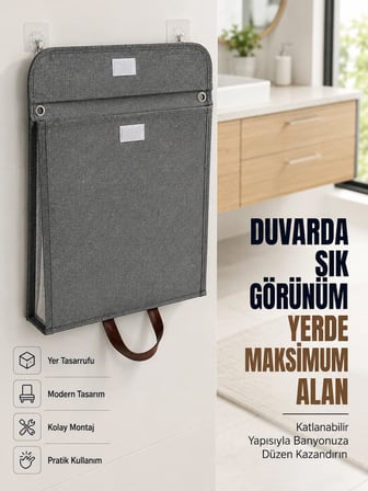 Hediye Katlanır Duvar Askılı Çamaşır Sepeti Geniş İç Hacimli Banyo Düzenleyici