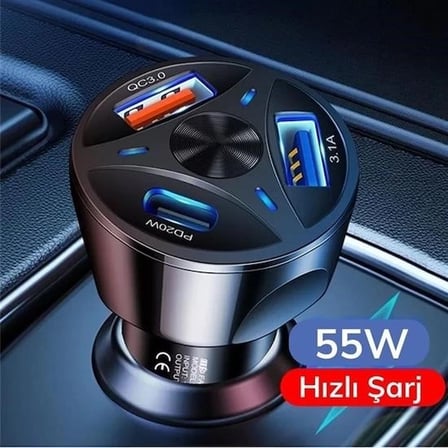 Hediye 55w 3 Port Usb Araç İçin Telefon Şarj Cihazı 3 Girişli Çakmaklık Adaptör-31a Pd 20w Qc 30