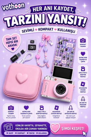 Hediye 4k Çantalı Dijital Retro Video Kamera 48mp 16x Zoom Işıklı (32gb) Kart Dijital Fotoğraf Makinesi Pembe