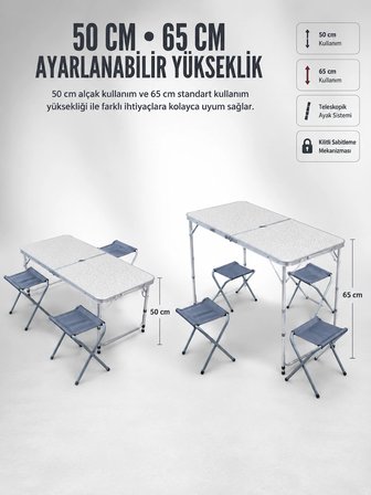 Hediye 4 Sandalyeli Katlanabilir Kamp Masası Portatif Bahçe Kamp Ve Piknik Masa Seti
