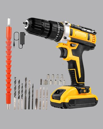 Hediye 24 Parça Çift Bataryalı Akülü Darbeli Matkap – Güçlü Motor, Metal Dişli, Led Işıklı
