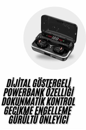 Hediye Bluetooth Kulaklık Dijital Şarj Göstergeli Powerbankli Bass Özellikli Kablosuz Kulakiçi 5.1 Mikrofonlu