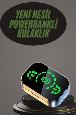 Hediye Kablosuz Bluetooth Kulaklık Çift Telefon Destekli Powerbankli Dijital Göstergeli
