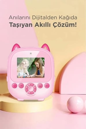 Hediye Dijital Video Fotoğraf App Destekli Çocuk Kamerası Termal Resim Kağıt Baskılı Yazıcı Pembe