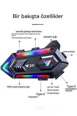 Hediye Y20 Motor Kurye Kask Kulaklık Rgb Modlu Bluetooth Motosiklet Kulaklık 5.3 Bluetooth Interkom