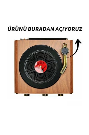 Hediye Nostaljik Tasarım Plak Çalar Görünümlü Radyolu Bluetooth Hoparlör Retro Müzik Plak Açık Kahverengi