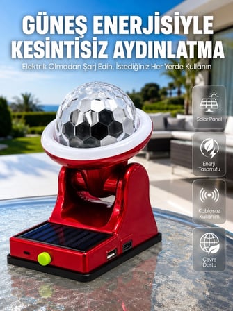 Hediye Şarjlı Rgb Projektör Lamba Güneş Enerjili Çok Fonksiyonlu Disco Işık Lambası
