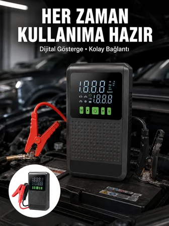 Hediye Taşınabilir Araç Akü Şarj Takviye Cihazı 150 Psı Dijital Kompresör Yeni Nesil