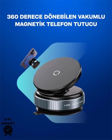Hediye Güçlü Manyetik Tutuşlu 360° Döner Araç Telefon Tutucu – Vakumlu Montajlı