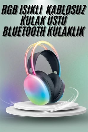 Hediye Kulak Üstü Kablosuz Bluetooth Kulaklık Unısex Renkli Işıklı Kulaklık