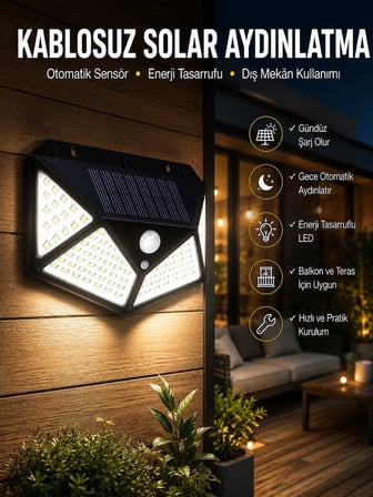 Hediye Güneş Enerjili Bahçe Aydınlatma Lambası Solar 100 Led Lamba