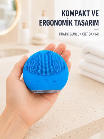 Hediye Mavi Silikon Yüz Temizleme Cihazı Su Geçirmez Titreşimli Yüz Bakım Fırçası