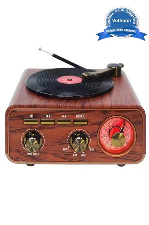 Hediye Nostaljik Tasarım Plak Çalar Görünümlü Radyolu Bluetooth Hoparlör Retro Müzik Plak